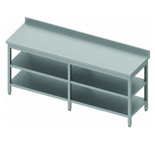 Table inox adossée avec 2 etagères & renfort - profondeur 800 - stalgast - 2000x800