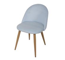 Chaise en tissu bleu et rayures blanches - Pieds en métal - L 53 x P 54 x H 76 cm - COLE