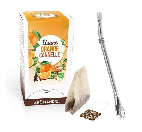 Tisane orange et cannelle bio 20 sachets + paille inox avec filtre