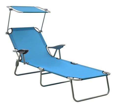 Vidaxl chaise longue avec auvent acier bleu