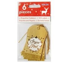 6 étiquettes cadeaux kraft 'joyeux noël' - paillettes dorées