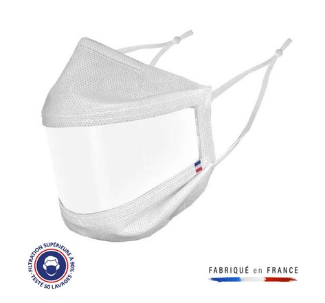 Masque transparent blanc uns1 50 lavages made in france adulte