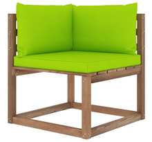 Vidaxl canapé d'angle palette de jardin avec coussins vert vif
