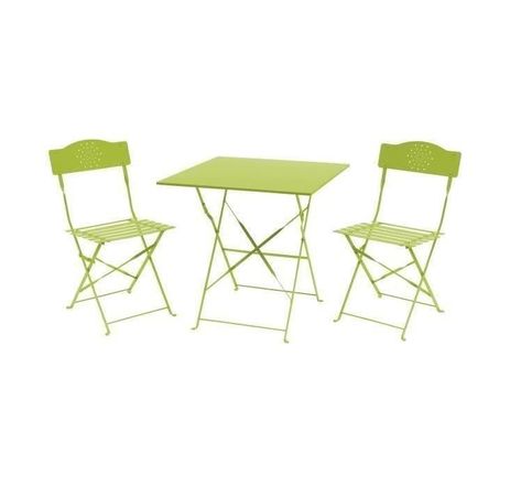 Set bistrot 2 personnes - Table 70x70 cm + 2 chaises - Acier  thermolaqué - Vert - HIENO