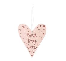 Pendentif cœur en bois rose et écriture rose - Best Day Ever
