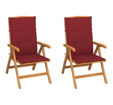 Vidaxl chaises de jardin 2 pcs avec coussins bordeaux bois de teck