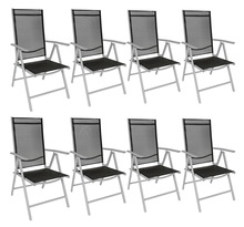 Tectake lot de 8 chaises de jardin pliantes en aluminium - noir/gris
