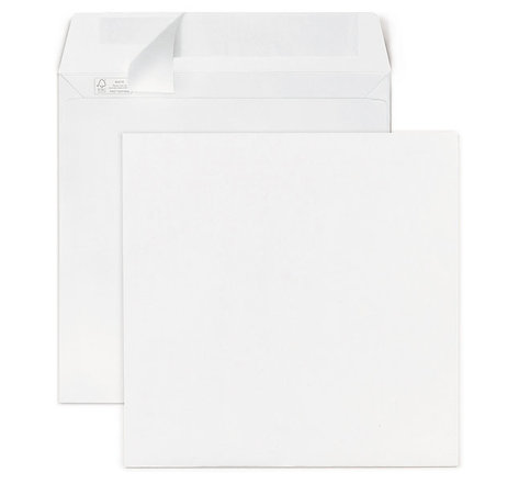 Lot de 250: Enveloppe carrée vélin extra-blanc auto-adhésive sans fenêtre 120g/m² 150x150 mm