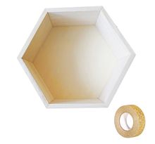 Etagère hexagone bois 24 x 21 x 10 cm + masking tape doré à paillettes 5 m