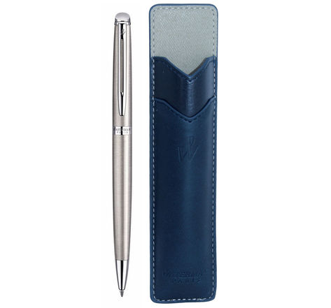 Waterman hemisphere stylo bille  acier inoxydable  recharge bleue pointe moyenne  coffret cadeau + étui bleu