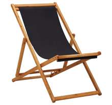 Vidaxl chaise pliable de plage bois d'eucalyptus et tissu noir