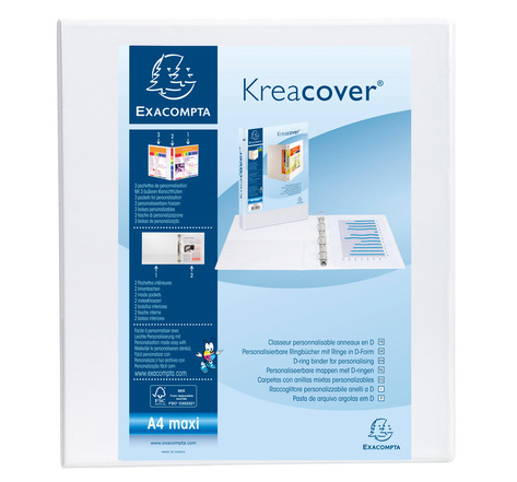 Classeur personnalisable Kreacover A4 Maxi 4 Ax Diam 50mm Dos 70 mm Blanc EXACOMPTA