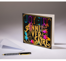 Carte double sparkle - joyeux anniversaire - papier paillette noire  dorures arc-en-ciel et or