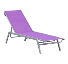 Bain de soleil transat - chaise longue - design contemporain - dossier inclinable multi-positions - métal époxy textilène mauve - dim. 170 x 58 x 97 cm