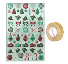 60 stickers epoxy Joyeux Noël + masking tape doré à paillettes 5 m