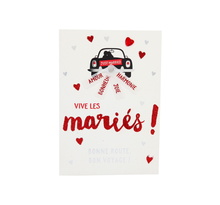 Carte de voeux paillettes - mariage - just married  bonne route  bon voyage !