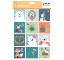 24 stickers carrés calendrier de l'avent - ours de noël