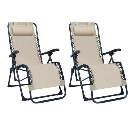 Vidaxl chaises pliables de terrasse 2 pièces crème textilène