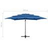 Vidaxl parasol à 4 niveaux avec mât en aluminium bleu azuré 250x250 cm