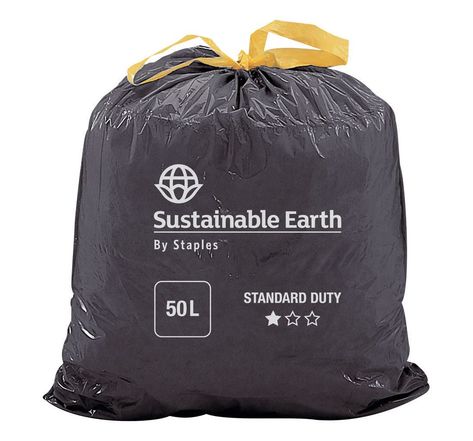 Sac poubelle à poignées coulissantes 50 L noir pour déchets courants en plastique recyclé 25 microns Ø 68 x H.75 cm (4 rouleaux de 25 sacs)