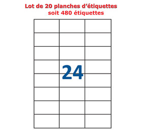 Lot de 20 planches étiquettes autocollantes pour timbres sur feuille a4 :  70 x 37 mm (24 étiquettes par feuille) - Jeco Distribution - Blanc - La  Poste Pro