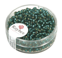 Rocailles,2,6 mm av. garniture d'argent, boîte 16 g, jade