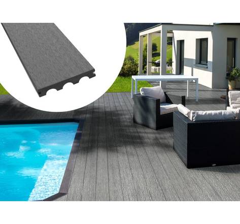 Pack 10 m² - lames de terrasse composite pleines - gris