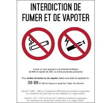 Interdiction interdit de fumer et vapoter - Autocollant vinyl waterproof - L.148 x H.210 mm