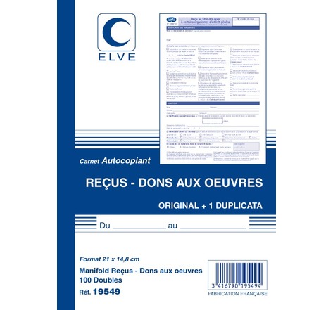 Carnets de recus - 'Dons aux oeuvres', A5 ELVE