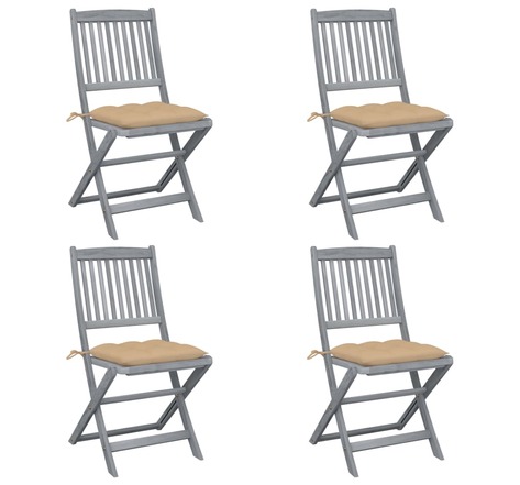 Vidaxl chaises pliables d'extérieur 4 pcs avec coussins bois d'acacia