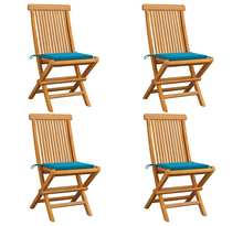vidaXL Chaises de jardin avec coussins bleu 4 pcs Bois de teck massif
