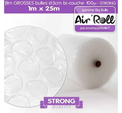 Lot de 20 rouleaux de film grosses bulles d'air largeur 1m x longueur 25m - gamme air'roll  strong