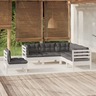 vidaXL Salon de jardin 5 Pièces avec coussins blanc bois de pin