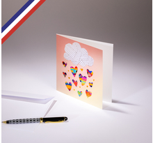 Carte double All you need is love créée et imprimée en France sur papier certifié PEFC - Une pluie de cœurs