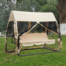 Balancelle de jardin convertible 3 places grand confort : matelas assise dossier, moustiquaire intégrale zippée avec toit,  pochette rangement métal époxy polyester beige