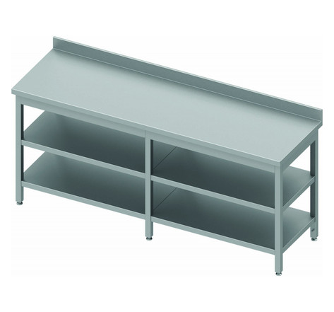 Table inox adossée avec 2 etagères & renfort - profondeur 800 - stalgast -  - inox2400x800 x800x900mm