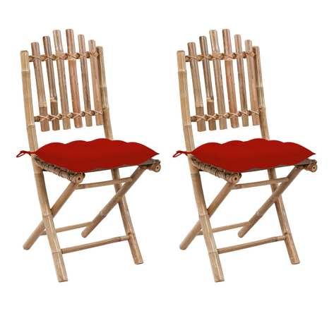 Vidaxl chaises pliables de jardin 2 pcs avec coussins bambou