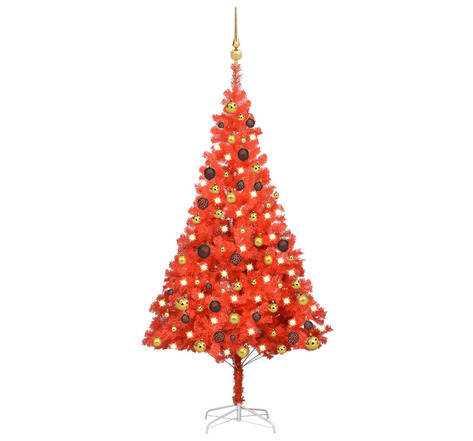 vidaXL Arbre de Noël artificiel pré-éclairé et boules rouge 150 cm PVC