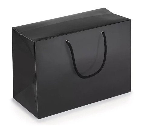 Sac boîte pelliculé mat noir à poignées cordelières 31 x 22 x 15 cm (lot de 25)