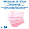 50 Masques chirurgicaux CE fabriqué à Taïwan de qualité médicale - Filtration ≥ à 99% - Type II CE EN14683:2019 - Coloris Rose - YI TING