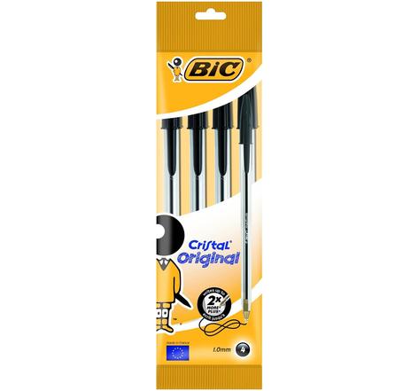 étui de 4 stylos à bille Cristal Medium, noir BIC