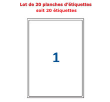 Lot de 20 Planches étiquettes autocollantes blanches sur feuille A4 : 199 6 x 289 1 mm (1 étiquette par feuille  spéciales bons de transport)
