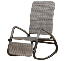 Rocking chair fauteuil à bascule style cosy dossier repose-pied réglable résine tressée imitation rotin gris