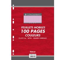 Pqt de 100 pages Feuillets mobiles A4 80g Seyes Grands Carreaux Rose CONQUÉRANT SEPT