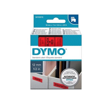 DYMO LabelManager cassette ruban D1 12mm x 7m Noir/Rouge (compatible avec les LabelManager et les LabelWriter Duo)