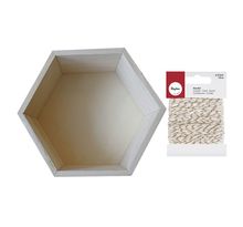 Etagère hexagone bois 24 x 21 cm + ficelle dorée & blanche