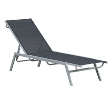 Bain de soleil transat - chaise longue - design contemporain - dossier inclinable multi-positions - métal époxy textilène noir - dim. 170 x 58 x 97 cm