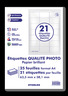 25 Planches A4 - 21 étiquettes photo 63,5 MM x 38,1 MM autocollantes brillantes par planche qualité photo