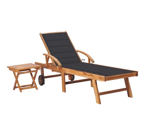 Vidaxl chaise longue avec table et coussin bois de teck solide