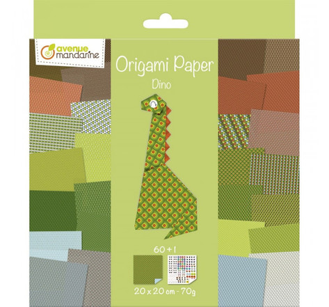 Papier origami avenue mandarine 60 feuilles 20 x 20 cm 70g thème dino